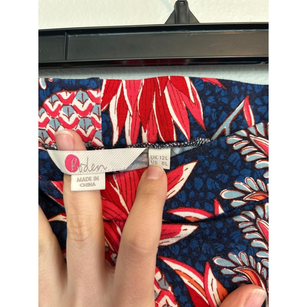 Boden Pineapple Print Navy Red  Ruffle High Low Midi Skirt US 8L Tropical Resort - Picture 6 of 7